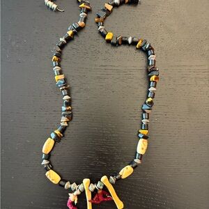 Handcrafted Beaded Necklace with Natural Tones Vintage 90’s. Skulls worry dolls